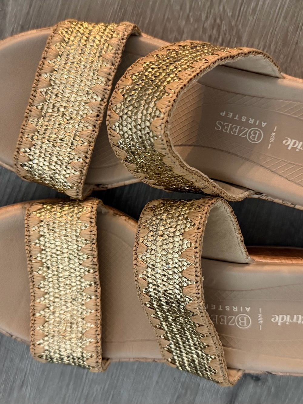 Bzees Metallic Gold Double-Strap Slide Sandals